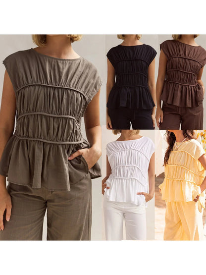 | Ruched Cap Sleeve Peplum Top