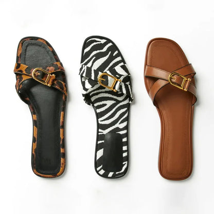 | Italian Leather Cutout Slide Sandal