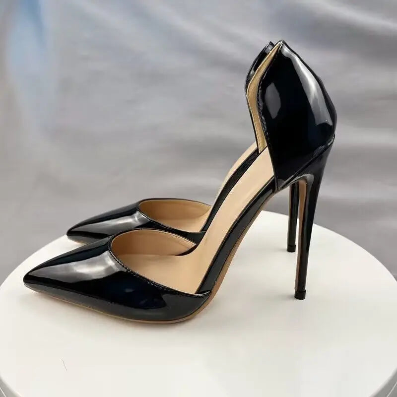 Black Women Side Open Pointy Toe High Heel Shoes