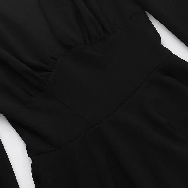 Plunging V-Neck Puff Sleeve Tiered Ruffle Mini Dress