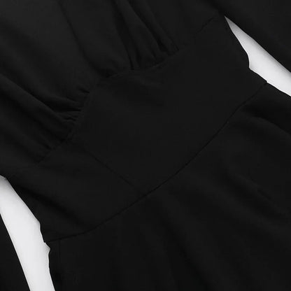 Plunging V-Neck Puff Sleeve Tiered Ruffle Mini Dress