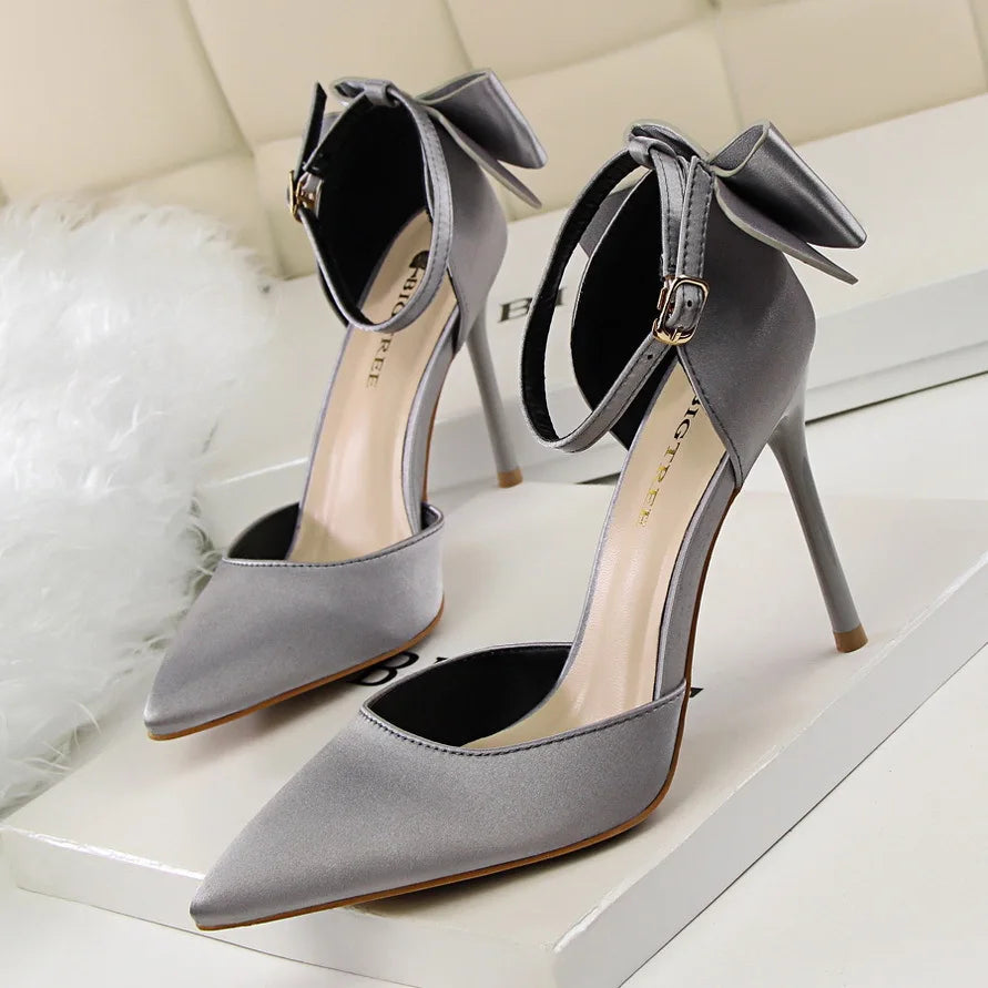 Korean Style Pipanus High Heels Satin Sandals with Bows Women's Shoes
