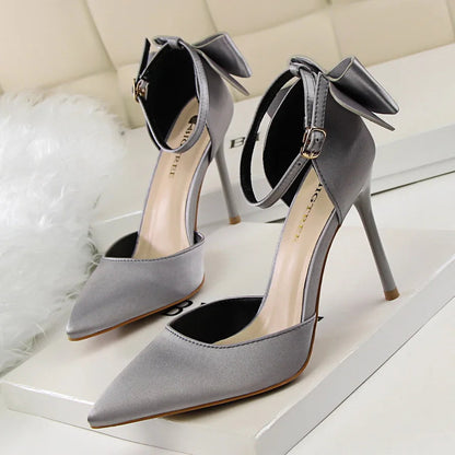 Korean Style Pipanus High Heels Satin Sandals with Bows Women's Shoes