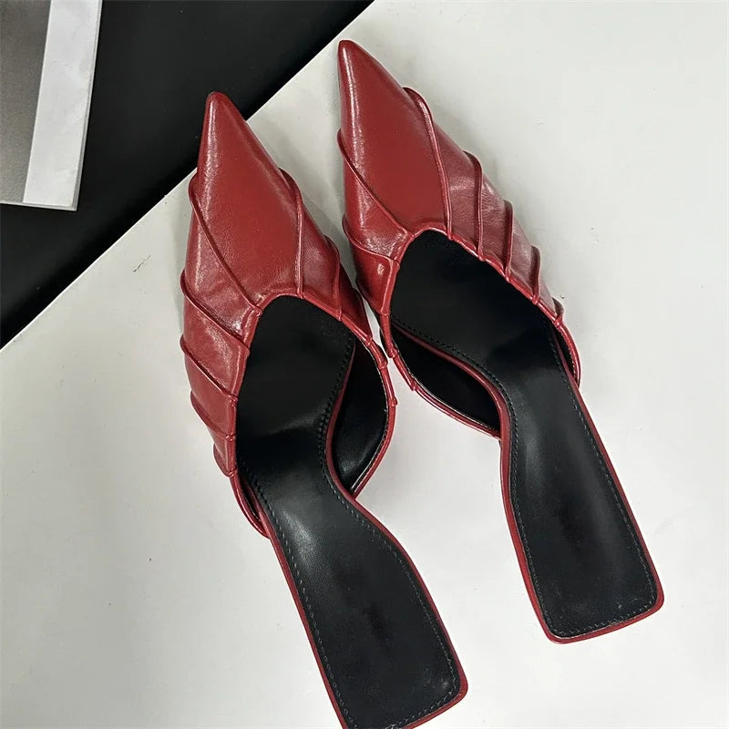Spring Elegant Pleated Women Slipper with Sexy Pointed Toe and Thin Low Heels