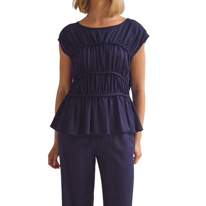 | Ruched Cap Sleeve Peplum Top