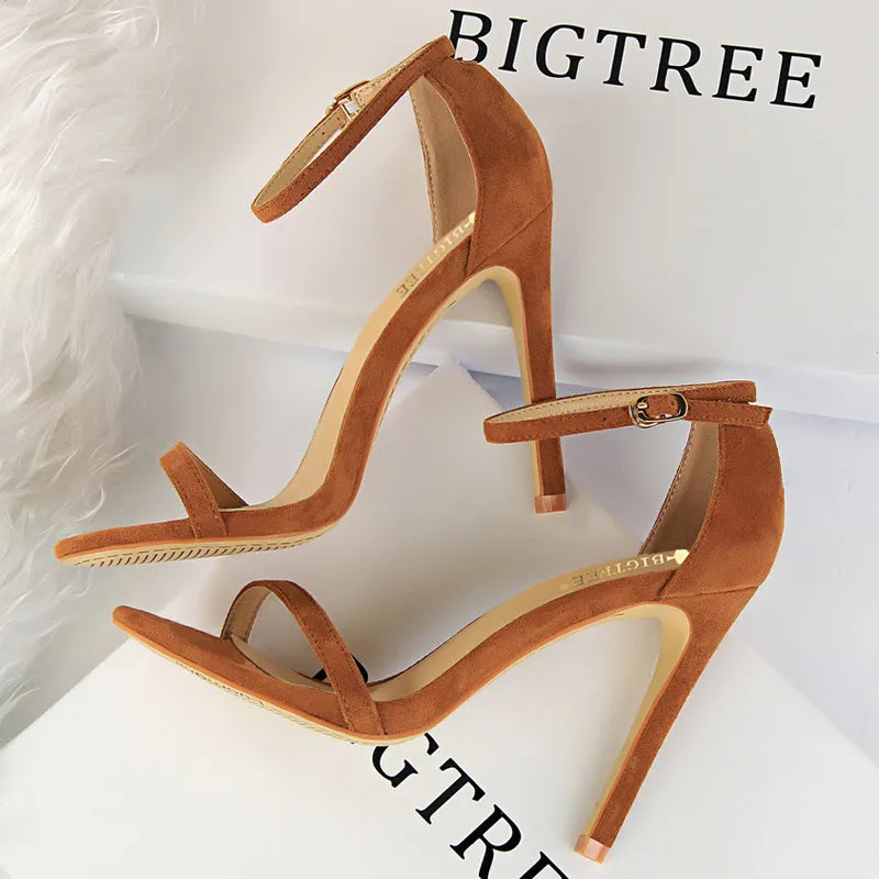 Suede Summer Sandals with Sexy High Heels - Peep Toe Stilettos