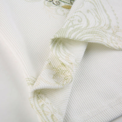 DressBetty - Slim Knitted Vest White Sleeveless O Neck Butterfly Vintage Print Tank Crop Tops