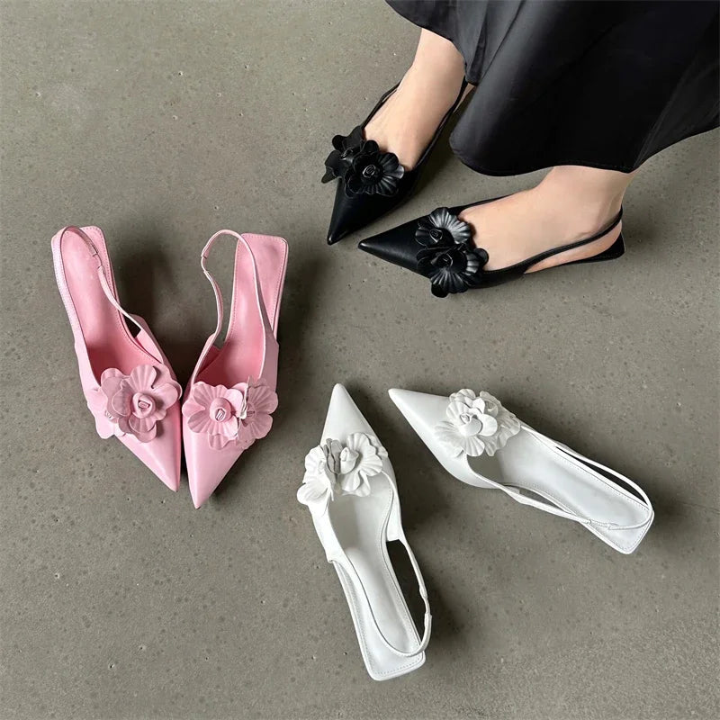 Sexy Flower Pointed Toe Thin Low Heels Pumps for Women