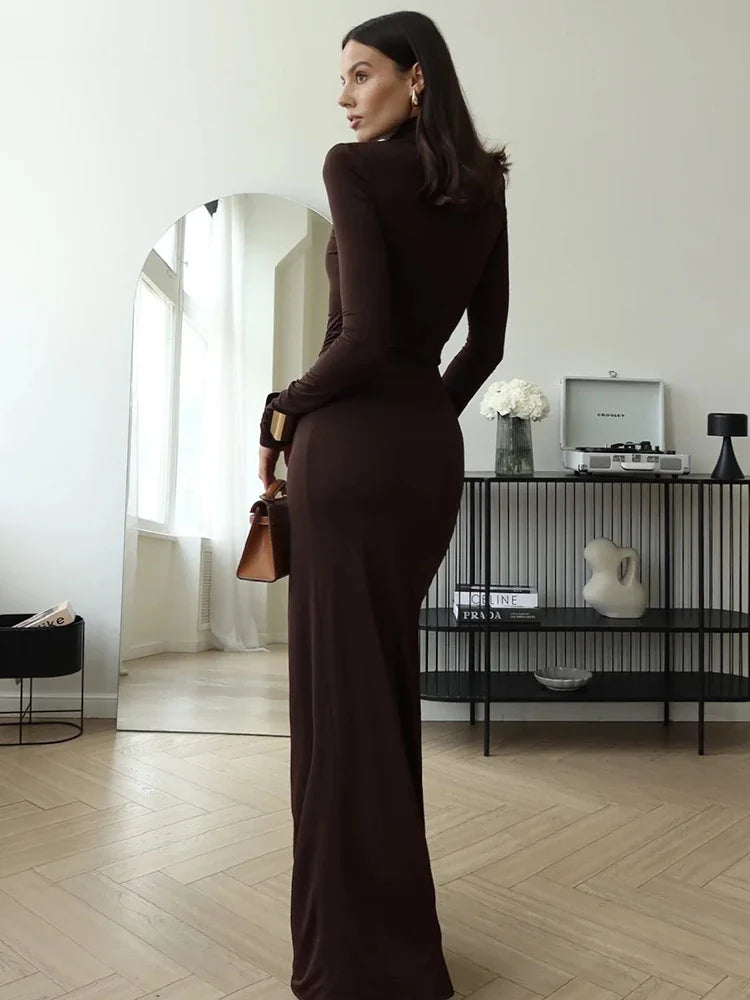Turtleneck Draped Sleeve Split Bodycon Dress