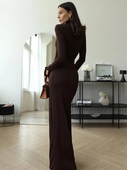 Turtleneck Draped Sleeve Split Bodycon Dress