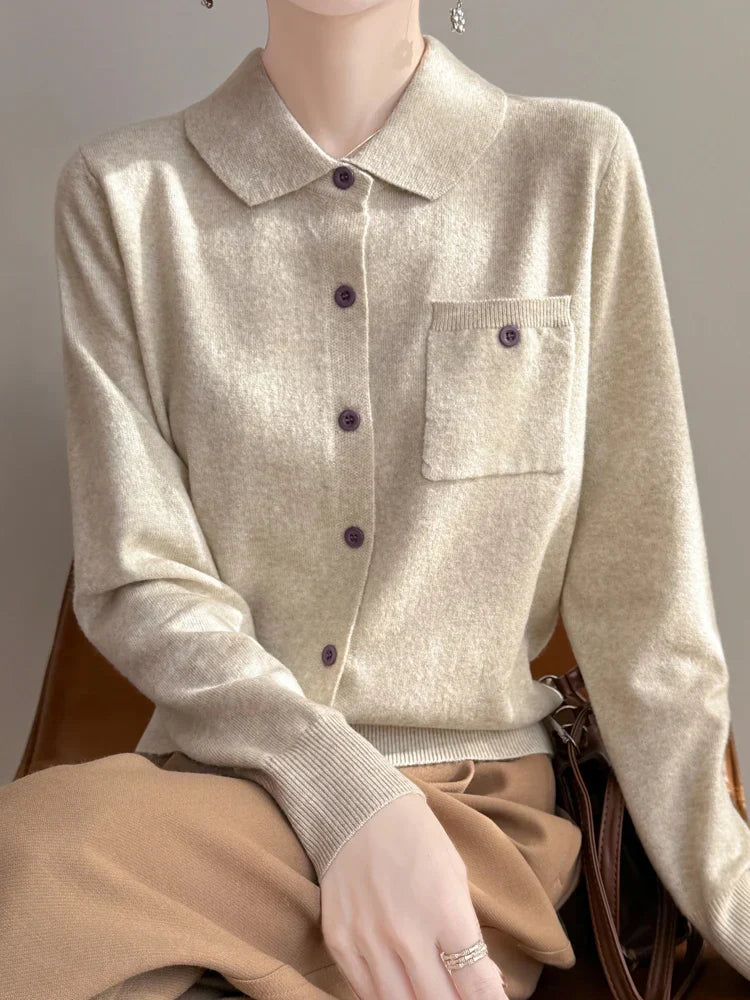 | Merino Wool Polo Cardigan