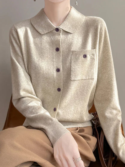| Merino Wool Polo Cardigan