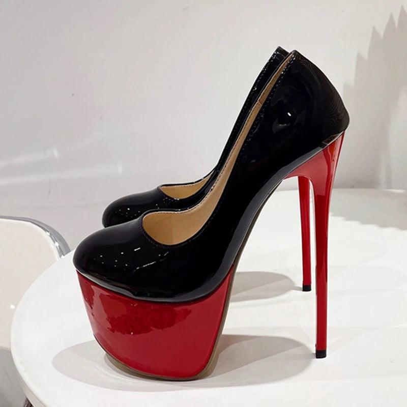 Patent Leather Round Toe Extreme High Heels for Spring and Autumn Stripper