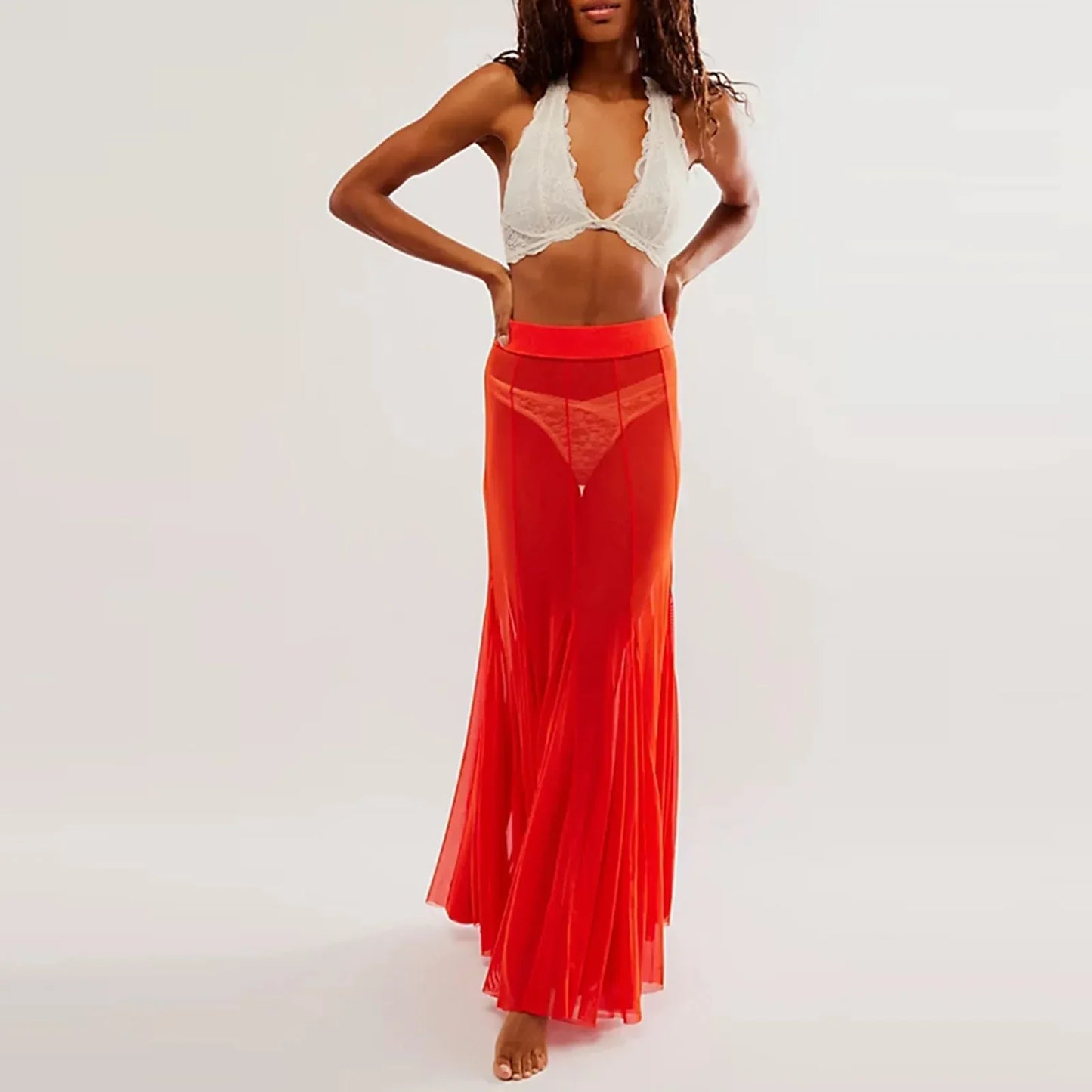 Vintage Sheer Mesh Ruffle Skirt