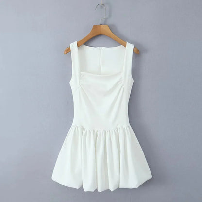 Spring New Pink Sweet Mini Dress Women Square Collar Sleeveless Short A-line Vestidos Elegant Fashion Casual Female Dresses 2025