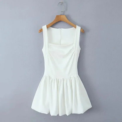Square Neck Ruched Bodice Bubble Hem Mini Dress