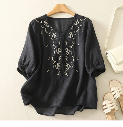 | V-Neck Cotton Blouse