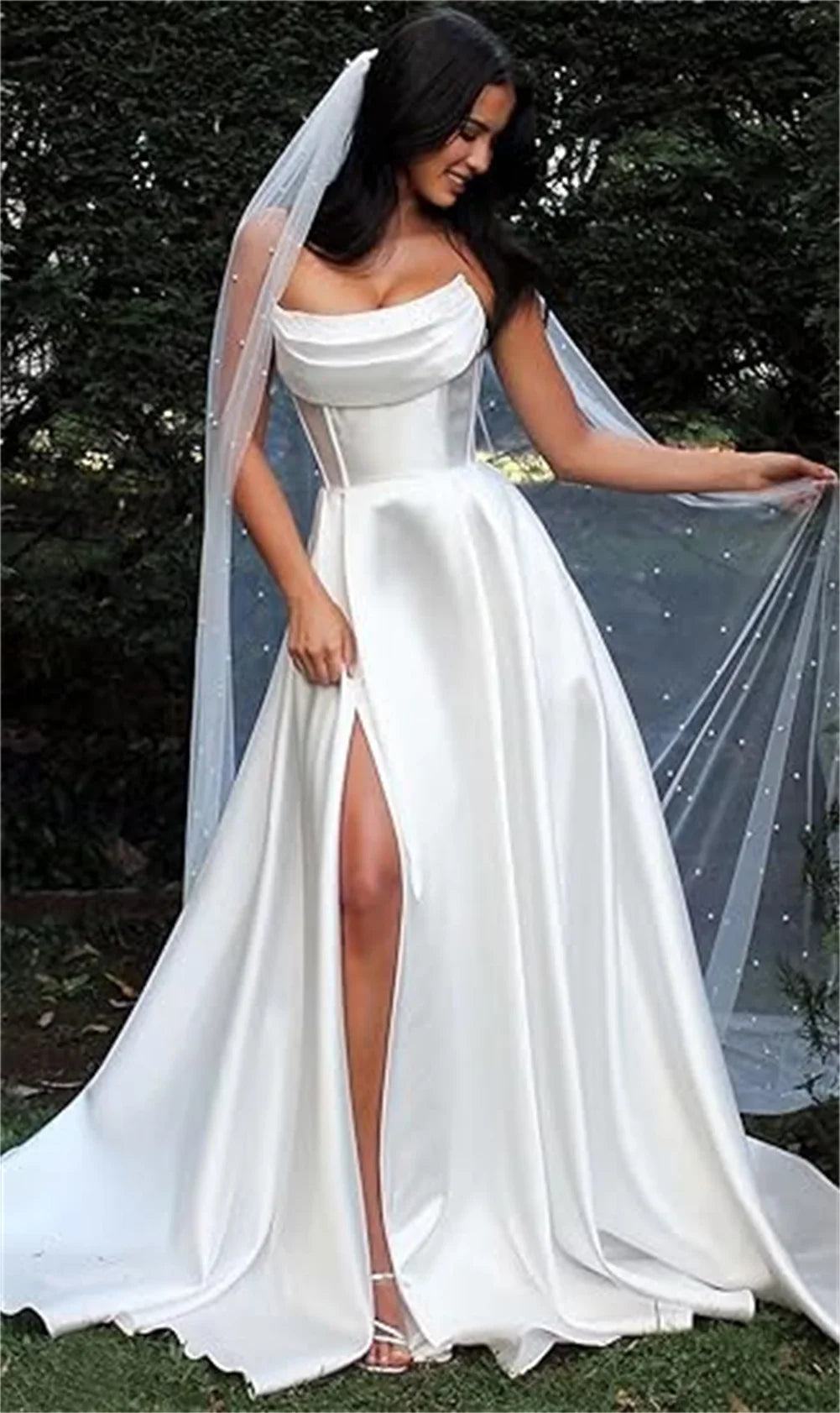 Satin Slit Corset White Vacation Dress