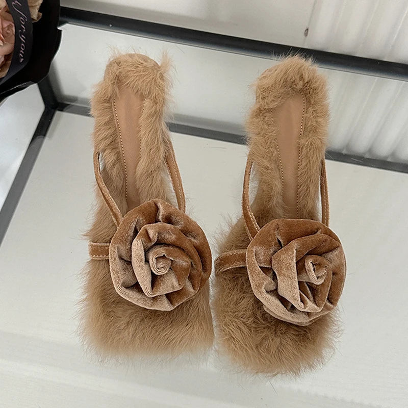 Chic Rose Flowers Narrow Band Slippers Women Slides Shoes