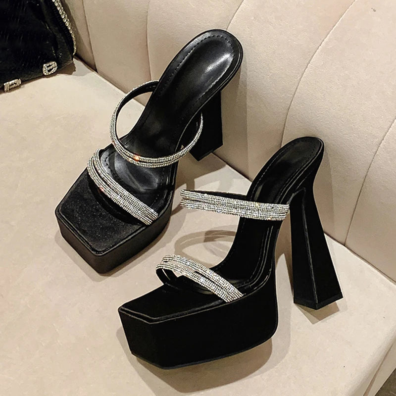 Summer Glitter Rhinestones High Heels Platform Slipper Sandal Fashion for Ladies