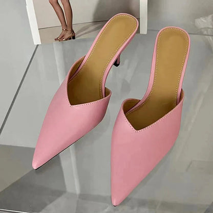 Blue Leather Slip-On Pumps for Women - Fashionable and Cozy Sandal Shoes
