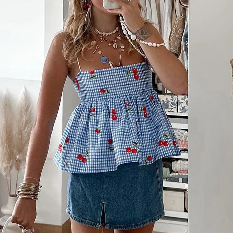 Cherry Gingham Top