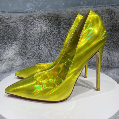 Gold Sparkle Shiny Pointy Toe High Heel Shoes for Women