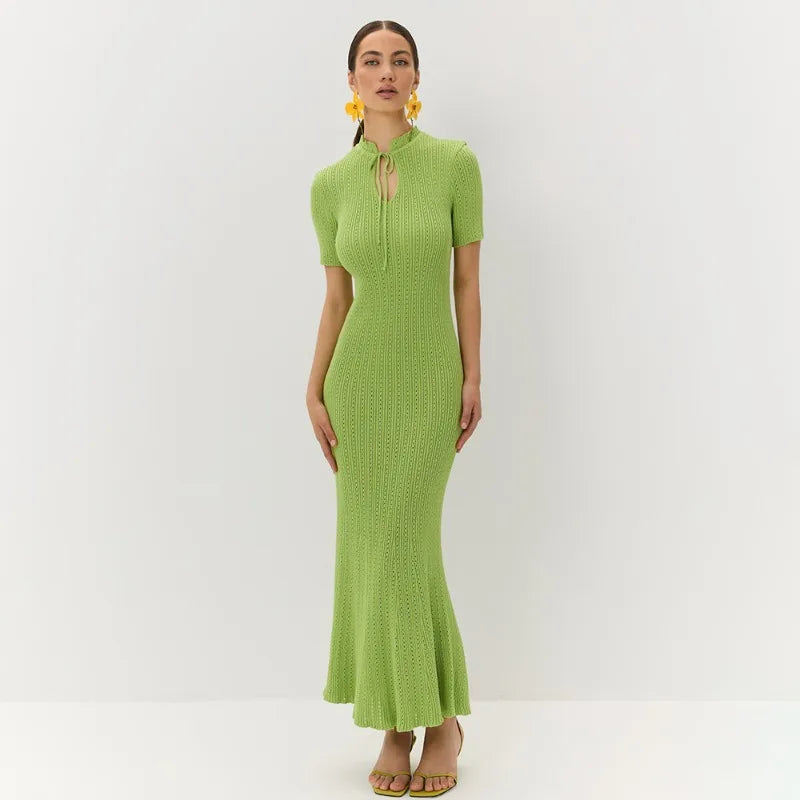 Knit Hollow Short Sleeve Midi Dress