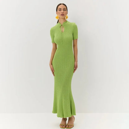 Knit Hollow Short Sleeve Midi Dress