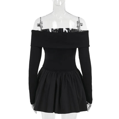 Off Shoulder Backless Slash Neck Mini Dress