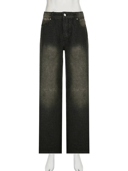 Streetwear Women'S Jeans Harajuku Cargo Pants Y2K Casual Denim Distressed Straight Wide Leg Trousers Female Korean 2024