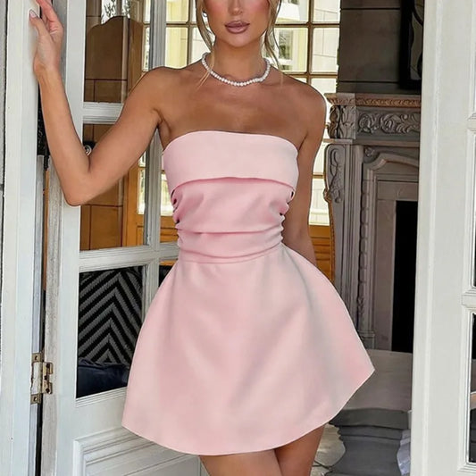 Ruched Strapless Bow Tie Mini Dress