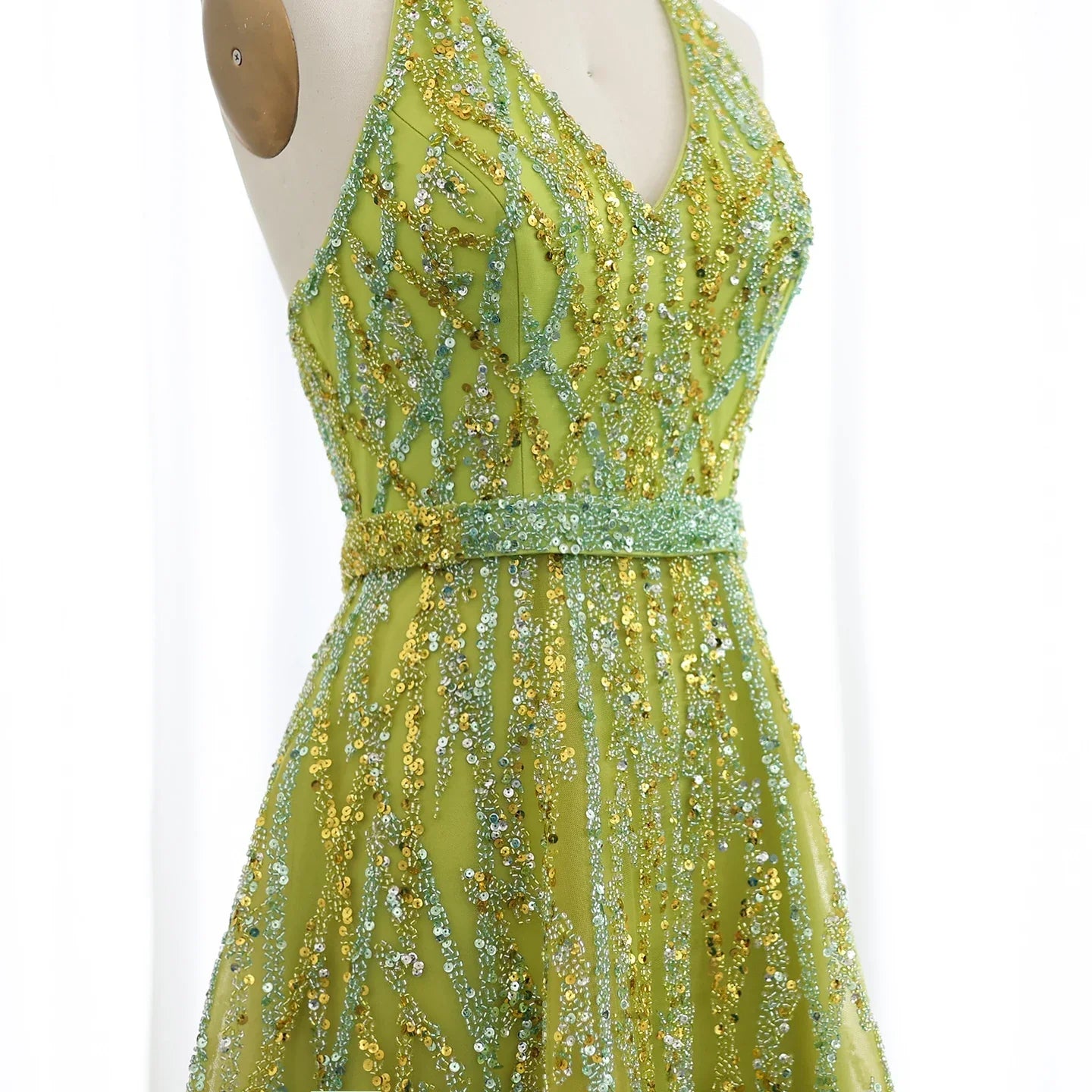 Beaded Halter A-Line Tulle Evening Dresses