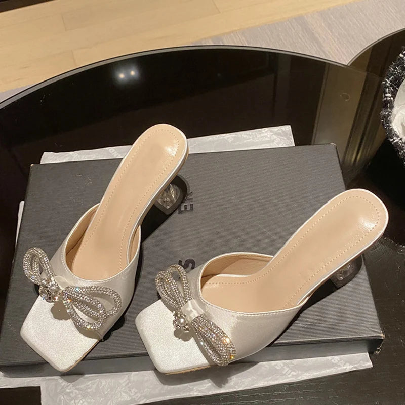 Glitter Rhinestones Transparent Strange High Heels for Women on the Runway