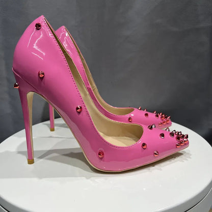 Pink Pointy Toe High Heel Shoes with Spikes for Women