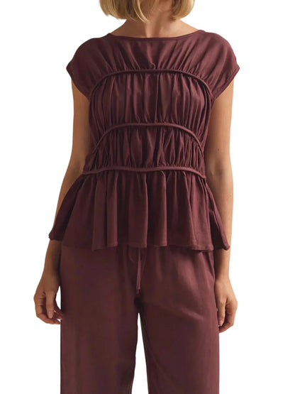 | Ruched Cap Sleeve Peplum Top