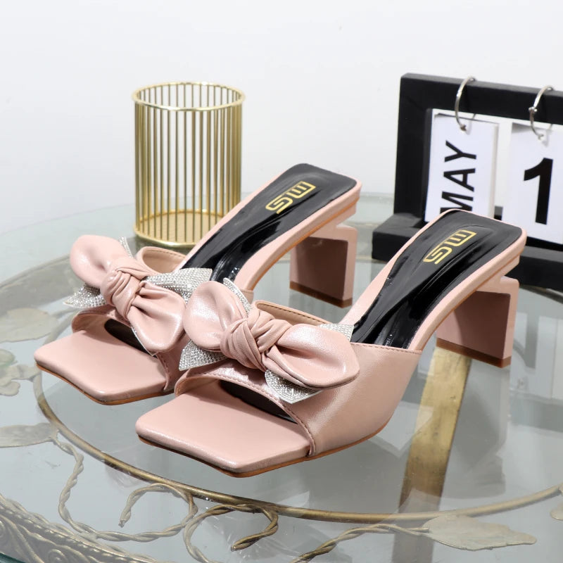Bow Slippers for Summer with High-Heeled Sandals