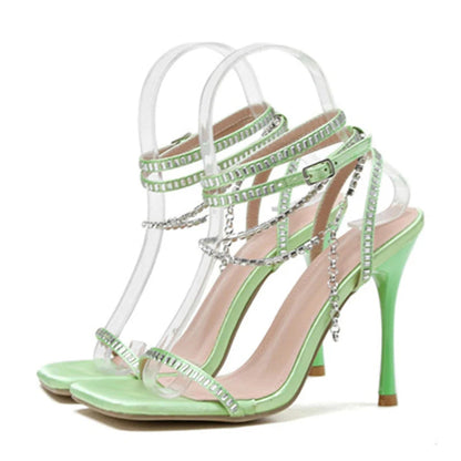 Crystal Chain Ankle Strap Sandals for Women