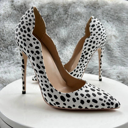 Leopard Print Side Curl Cut Pointy Toe High Heel Shoes for Women
