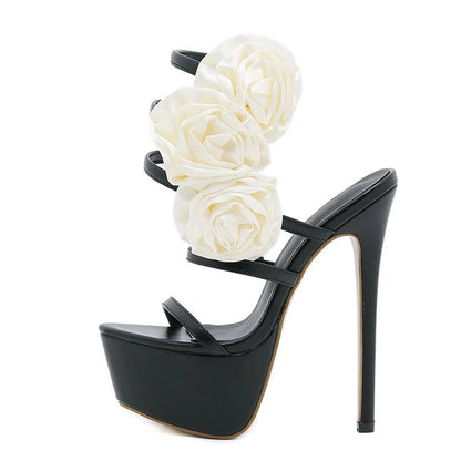 Rose Flowers Ankle Strap Sandals Women Platform Pumps High Heels