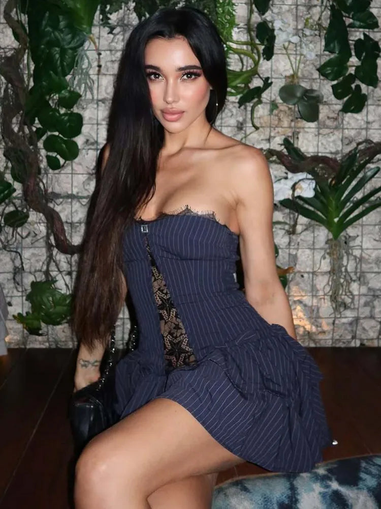 Lace Off-shoulder Ruffle Hollow Bodycon Dress