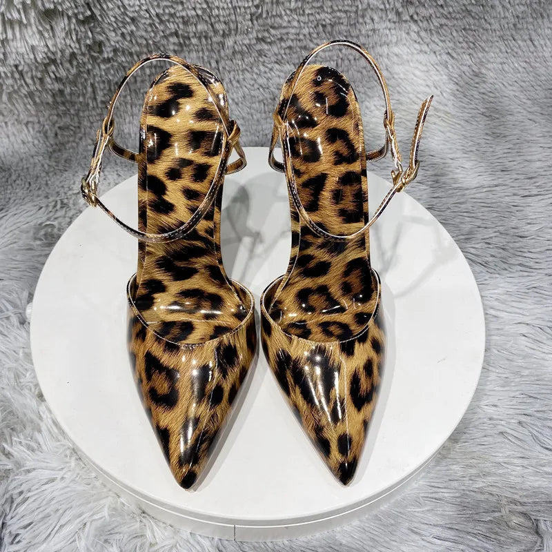Leopard Print Pointy Toe Backless High Heel Shoes for Summer