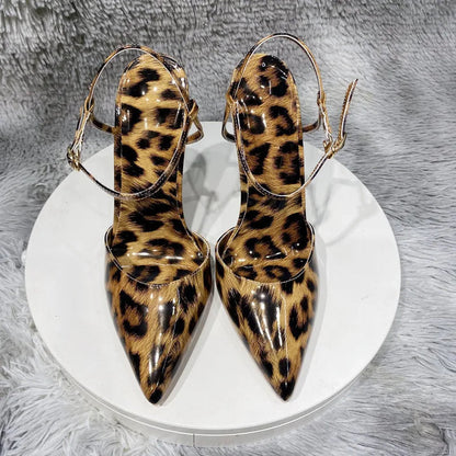 Leopard Print Pointy Toe Backless High Heel Shoes for Summer