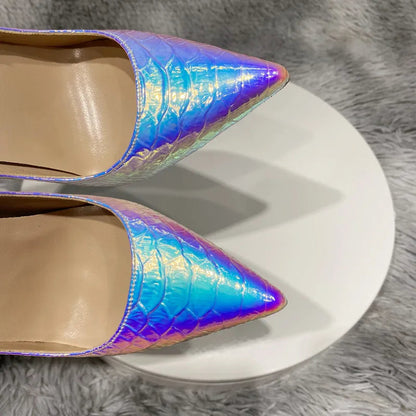 Silver Crocodile Effect Pointy Toe High Heel Party Dress Shoes for Women