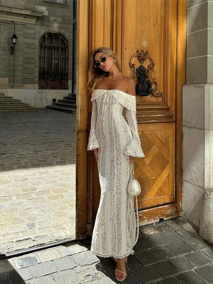 Lace Up Flared Sleeve Maxi Dress