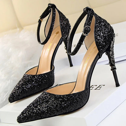 Sequin Wedding Pumps with Metal Decoration - 7.5cm Stilettos