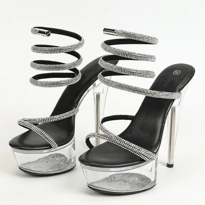 Rhinestone Ankle Snake Twine Platform Sandals for Women