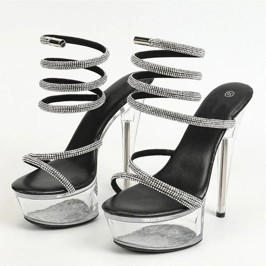 Rhinestone Ankle Snake Twine Platform Sandals for Women
