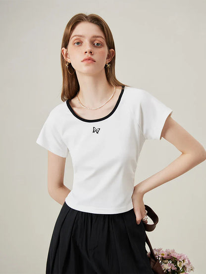 Butterfly Embroidery Raglan T-shirt