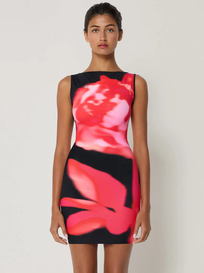 Tie Dye Print Sleeveless O Neck Mini Dress